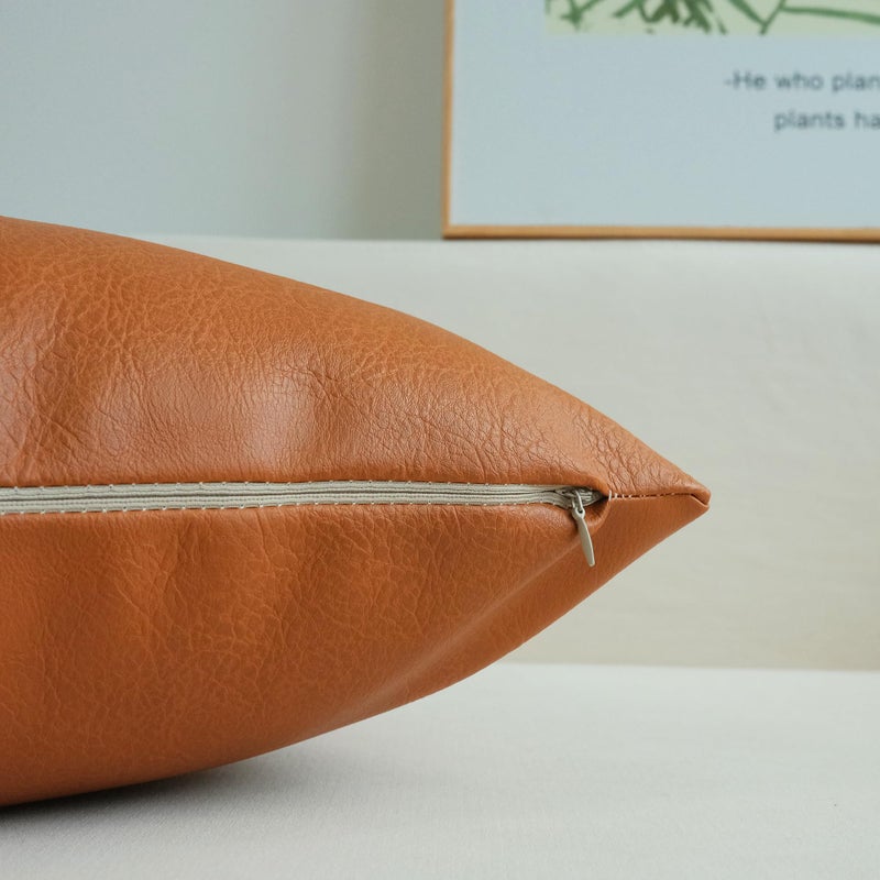 JOJUSIS Modern Leather Throw Pillow Covers for Couch Sofa Bed Set of 2 16 x 16 Inch 100% Faux Leather - Image 4